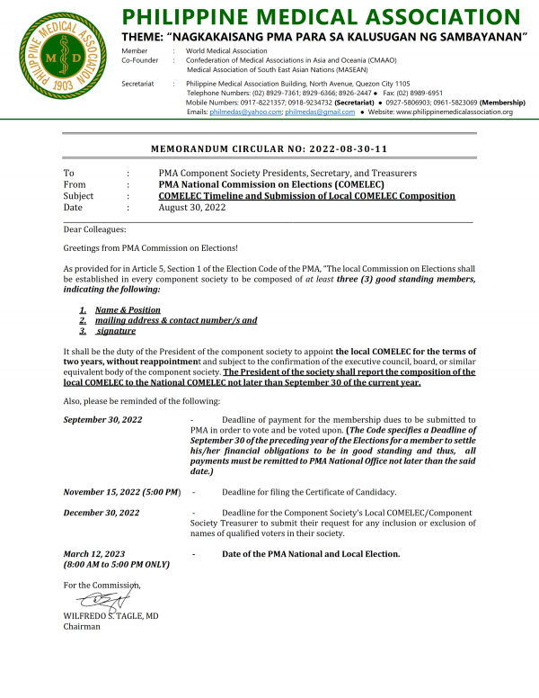 Memorandum Circular No. 2022-08-30-011 : PMA COMELEC Timeline And ...