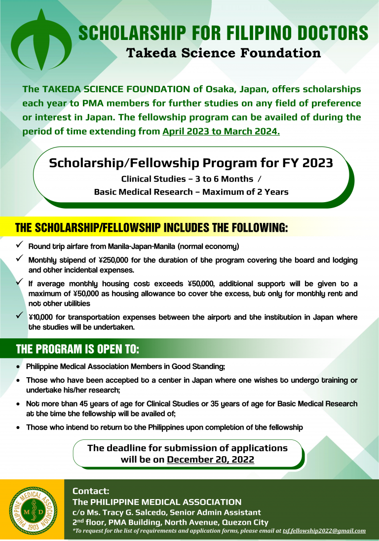 TAKEDA SCIENCE FOUNDATION Scholarship for Filipino Doctors (Scholarship ...