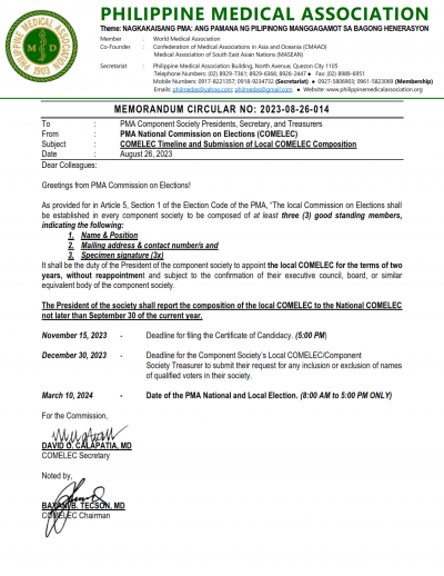 Memorandum Circular No.: 2023-08-26-014 : COMELEC Timeline and ...